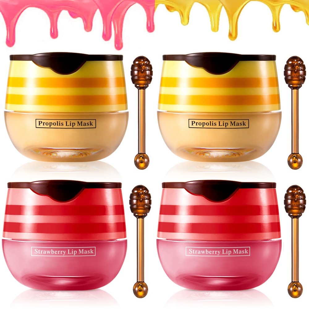 Lip Balm, Vitamin E 2.1 Ounce (Pack of 1), 2 Packs Strawberry & 2 Honey