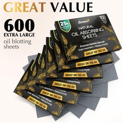 Natural Oil Blotting Sheets for Face with Bamboo Charcoal – 25% Larger – 6pk…