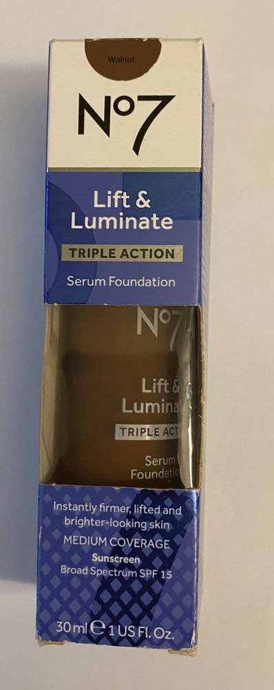No7 Lift & Luminate Triple Action Serum Foundation Walnut, SPF15, EXP 01/2026