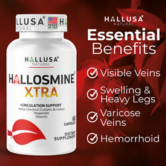 Hallosmine EXTRA Diosmin + FREE Cream for Veins 03 Bottles 180 Caps + Cream 4 oz
