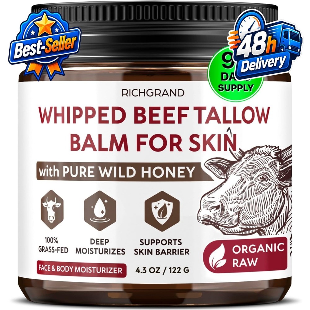 RICHGRAND Beef Tallow Moisturizer – Whipped Tallow & Honey Balm 4.3 oz