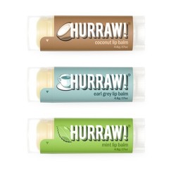 HURRAW! Coconut, Earl Grey, Mint Lip Balms, 3 Pack Bundle: 100% Natural.