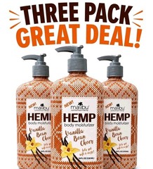 3 PACK Malibu Hemp Vanilla Bean Cheer Daily Body lotion Moisturizer Tan Extender