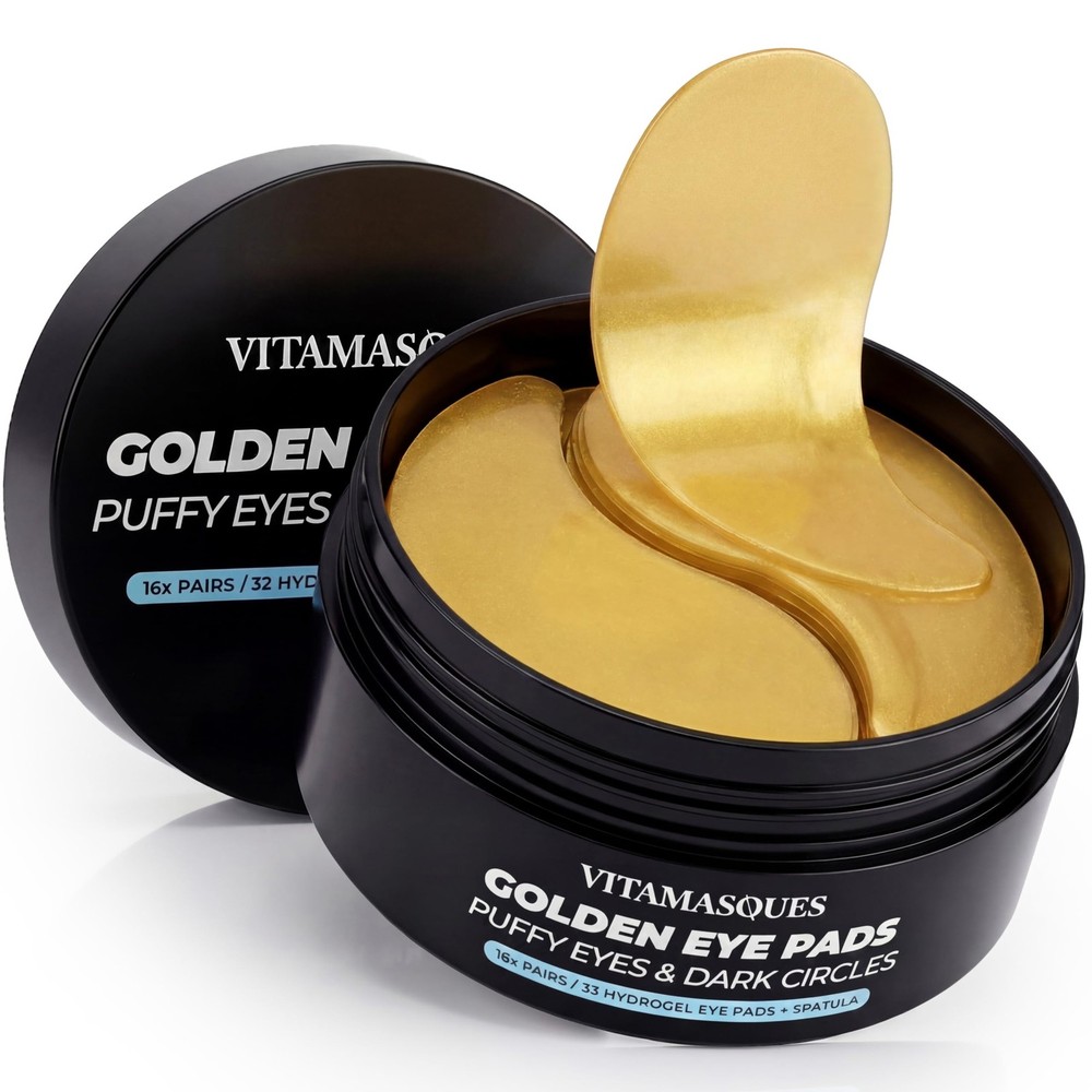 Vitamasques Golden Hydrogel Eye Pads For Puffy 32 Count (Pack of 2), Gold