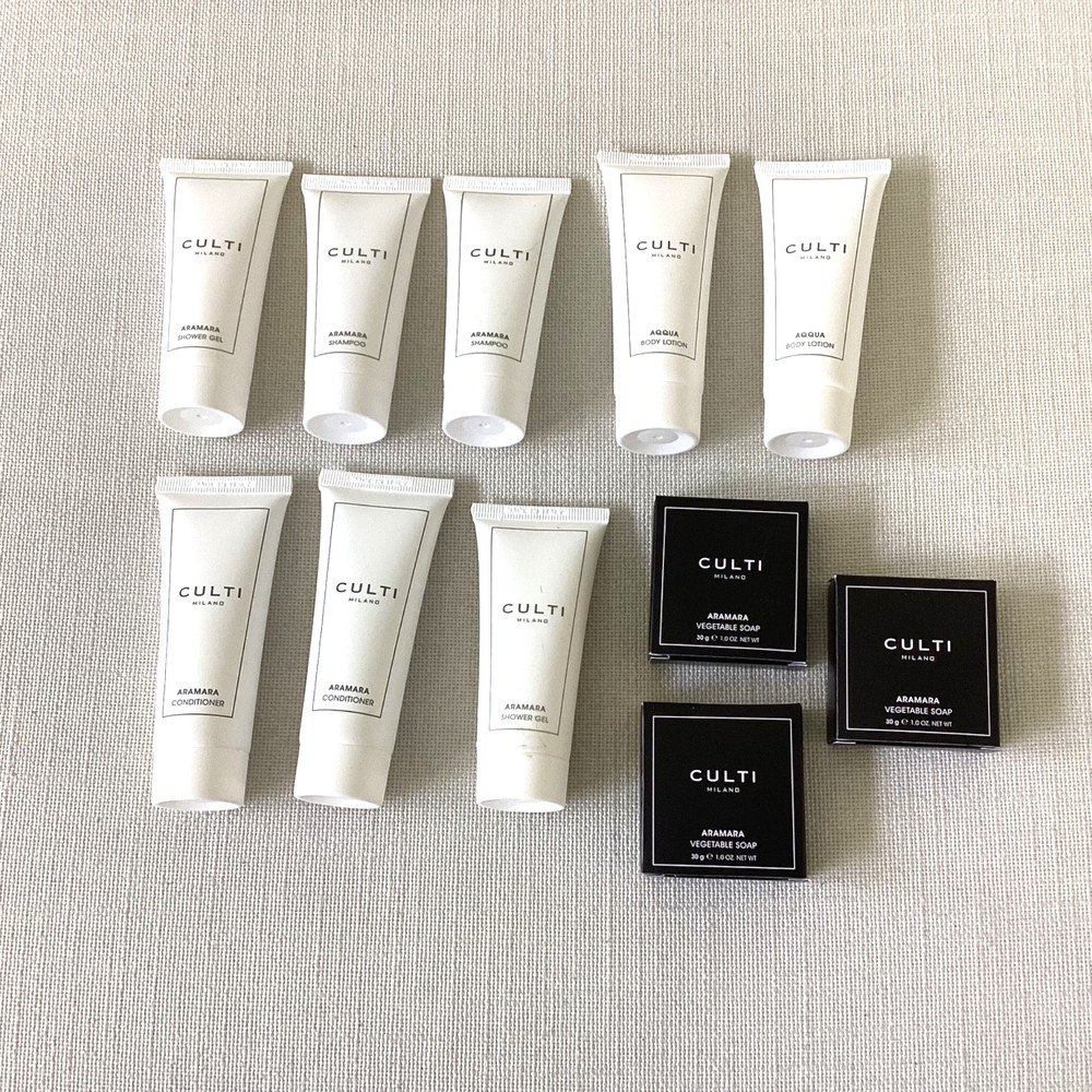 CULTI Milano Italy- Travel Toiletries Soap+Shampoo+Conditioner+Lotion-Lot of 11