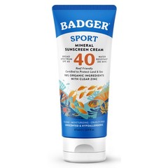 Badger Sport Mineral Sunscreen, Reef Safe, SPF 40, 98% Organic with Zinc Oxide,