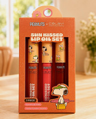Peanuts x Celavi Sun Kissed 3 Pc Lip Oil Set Hydrating Tinted Vanilla Caramel Co