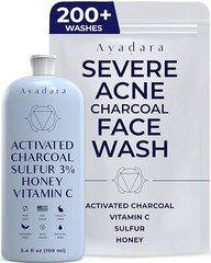 Ayadara Cystic, Hormonal & Severe Acne Charcoal Face Wash, with Sulfur, 200 Uses