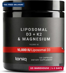 Toniiq 10,000 IU Liposomal Vitamin D3 K2 Magnesium Supplement – 200mcg All-Trans