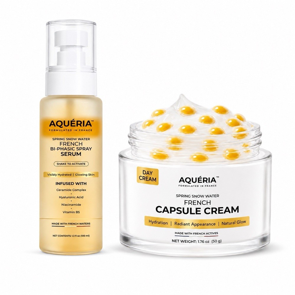 AQUÉRIA French Capsule Cream & Bi-Phasic Spray Serum Bundle NEW