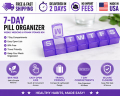 EZY DOSE Weekly (7-Day) Pill Organizer, Medicine Planner, Vitamin Storage Box, C