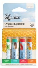 BUY 3 PACKS GET 1 FREE Sky Organics Beeswax Lip Balm Variety 4 Pack Assorted