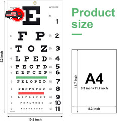 Snellen Eye Chart Eye Charts for Eye Exams 20 Feet 22×11 Inches Low Vision