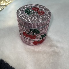 Cherry Crystal Rhinestone Shiny Bedazzled Jar Body Cream Reusable Container Box