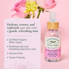 Humphreys Witch Hazel Hydrating Toner Mist Spray 3.3 Fl Oz (Pack of 1), Clear