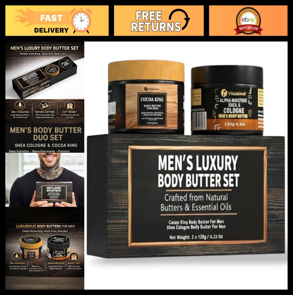 Men&rsquo;s Body Butter Set of 2 – Shea & Cocoa Moisturizer, Hydrating Skin Care