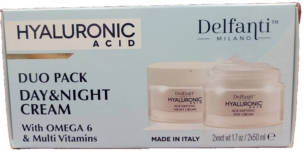 New NIB Delfanti Milano Hyaluronic Acid Omega 6 Day + Night Cream DUO PACK Italy