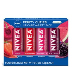 NIVEA Lip Care, Fruity Tinted Balm Variety 0.17 Ounce (Pack of 4), Red
