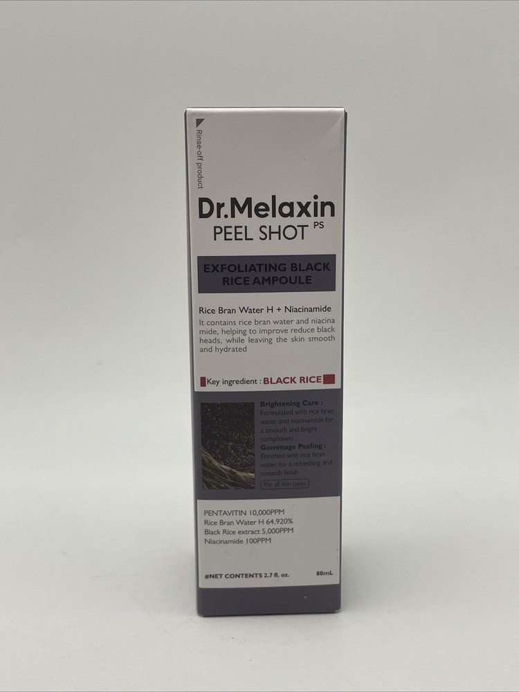 Dr.Melaxin Peel Shot Exfoliating Black Rice Ampoule 2.7 Fl.Oz – Rice Water AHA B