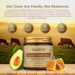 OUKEYA 100% Grass-Fed Beef Tallow Balm Intense Hydration Balm For Skin 3.88 oz