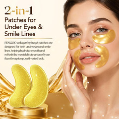 16 PCS (8 Pairs) 24K Gold Collagen under Eye Patches & Smile Line Patches,Sodium