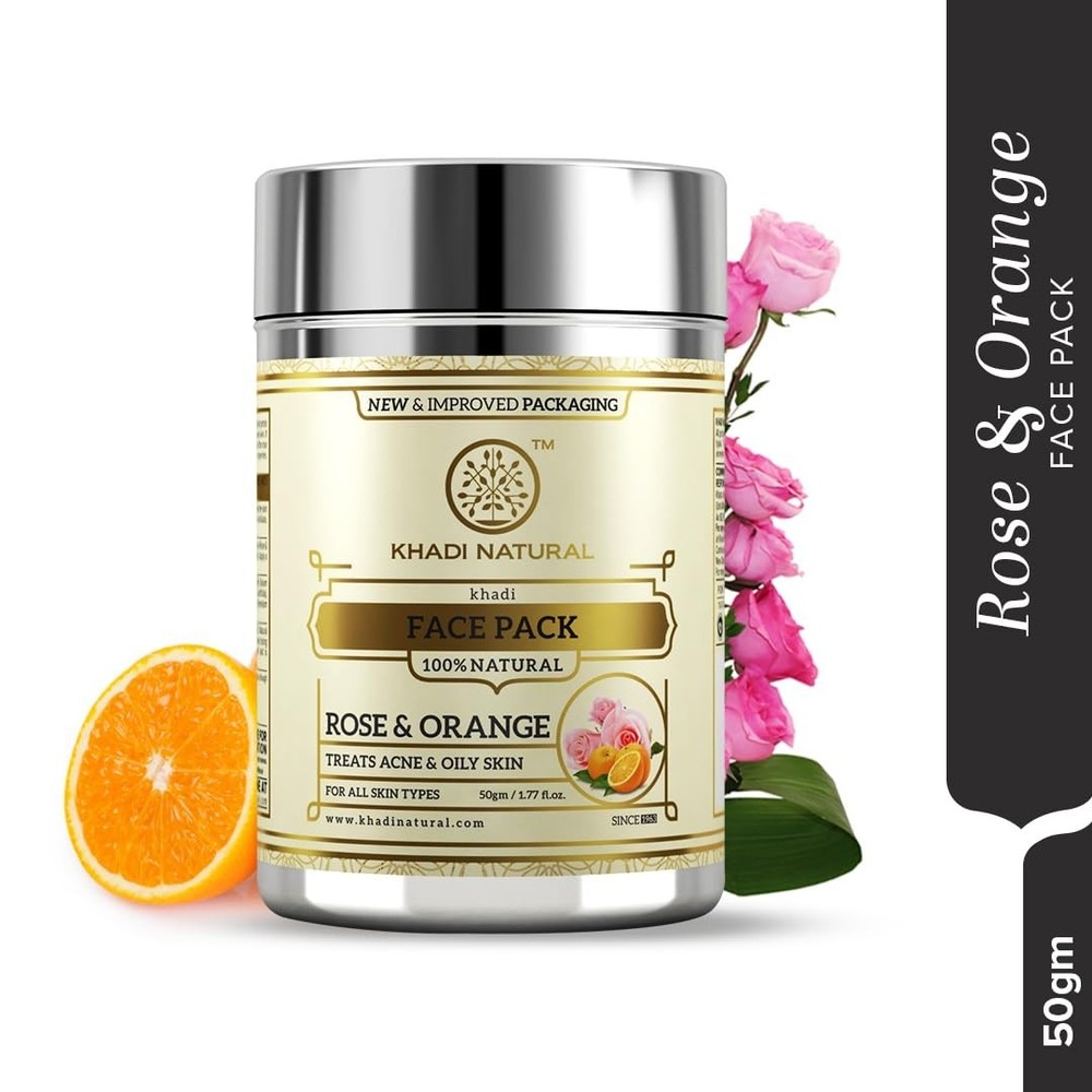 Khadi Natural Rose & Orange Face Pack 50g Herbal Clay Mask Glow Exfoliating Pack