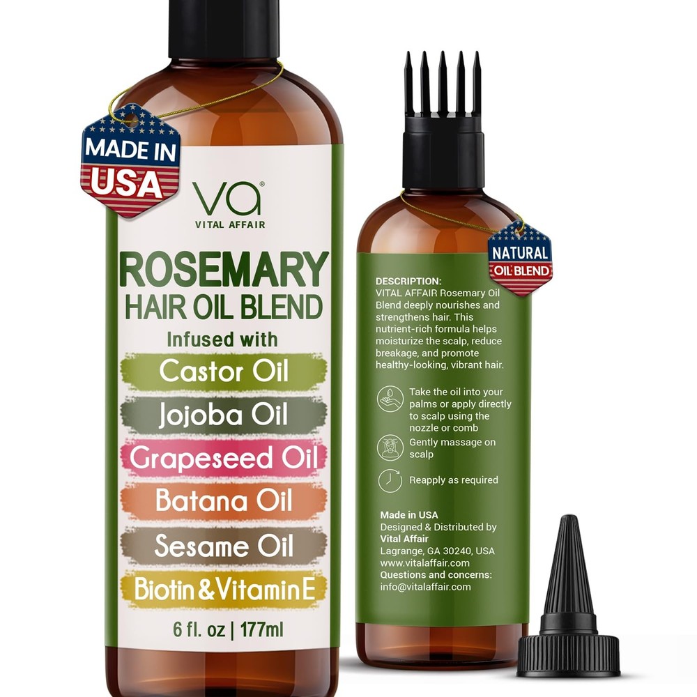 Blend Of Pure Rosemary Oil For Hair Growth With Castor, 6 Fl Oz (Pack of 1)