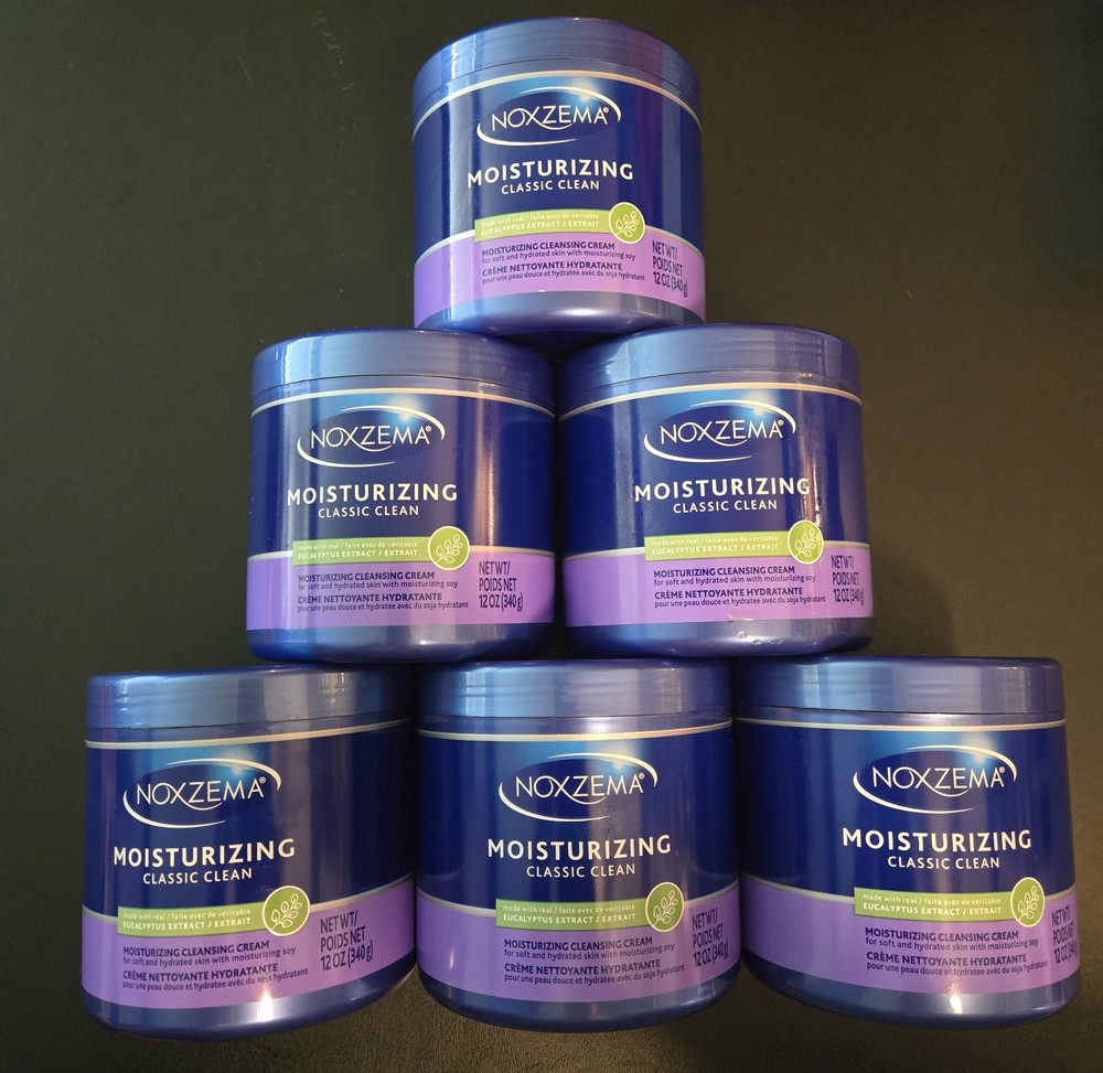 (6) Noxzema Classic Clean Moisture Cleansing Cream Large 12 Ounce Jars.