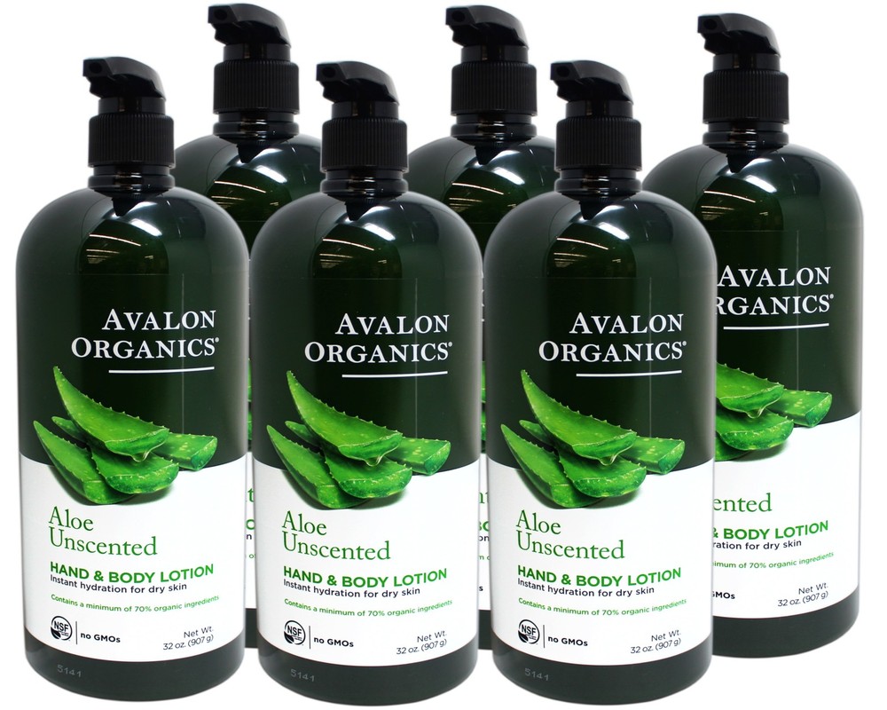 Avalon Organics Hand & Body Lotion for Dry Skin Aloe Unscented, 32 OZ – 6 Pack