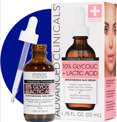 Advanced Clinicals 10% Glycolic + Lactic Acid Face Serum 1.75 Fl Oz (52mL)