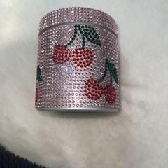 Cherry Crystal Rhinestone Shiny Bedazzled Jar Body Cream Reusable Container Box