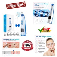 Portable USB Rechargeable Blackhead Vacuum with LED Display & 5 Attachments