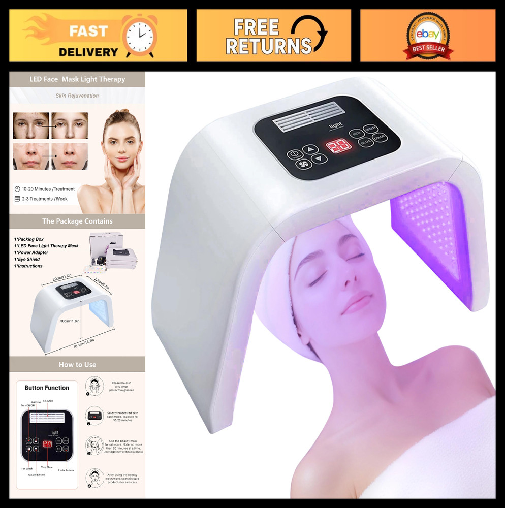 LED Light Therapy Facial Mask – 7-in-1 Skincare Device for Home Use, Anti-Aging
