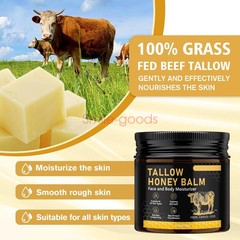 Beef Tallow for Skin, Tallow and Honey Balm for Face, Organic Grass-fed Beef