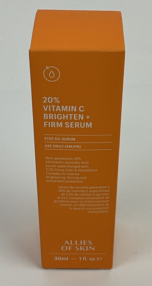New In Box Allies Of Skin 20% Vitamin C Brighten Firm Serum 30 ML Exp 08/2027