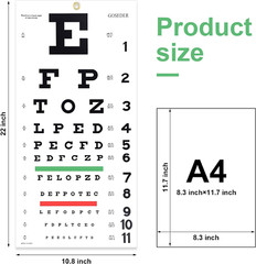 Snellen Eye Chart, Eye Charts for Eye Exams 20 Feet 22×11 Inches, Low Vision Eye