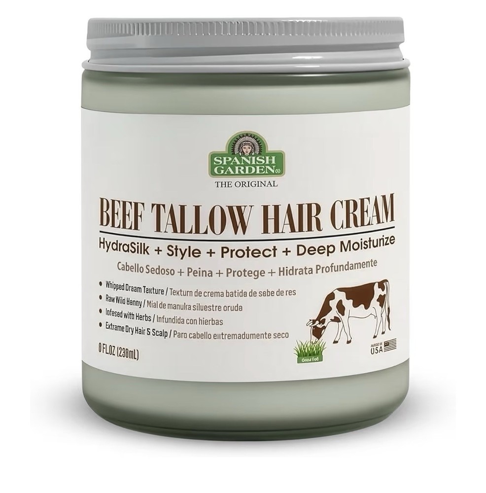 Spanish Garden Beef Tallow Hair Cream – Organic Moisturizing & Styling Balm 8oz