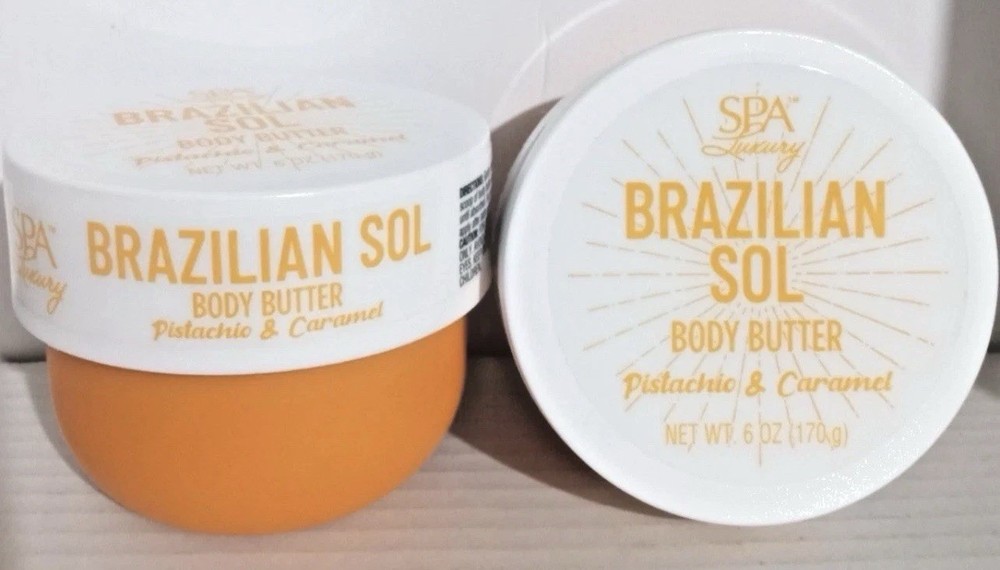 New 2x BRAZILIAN SOL Body Butter Pistachio & Caramel Spa Luxury 6 oz each Sealed