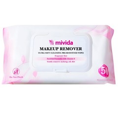 mivida Hypoallergenic Makeup Remover Wipes 50 Count (Pack of 1), Vitamin E
