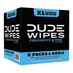 DUDE Wipes Fragrance-Free + Moisturizing XL Flushable Wipes, 480 Wipes