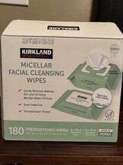 Kirkland Micellar Facial Cleansing Makeup Remover Wipes 180 Count Pre-Moistened