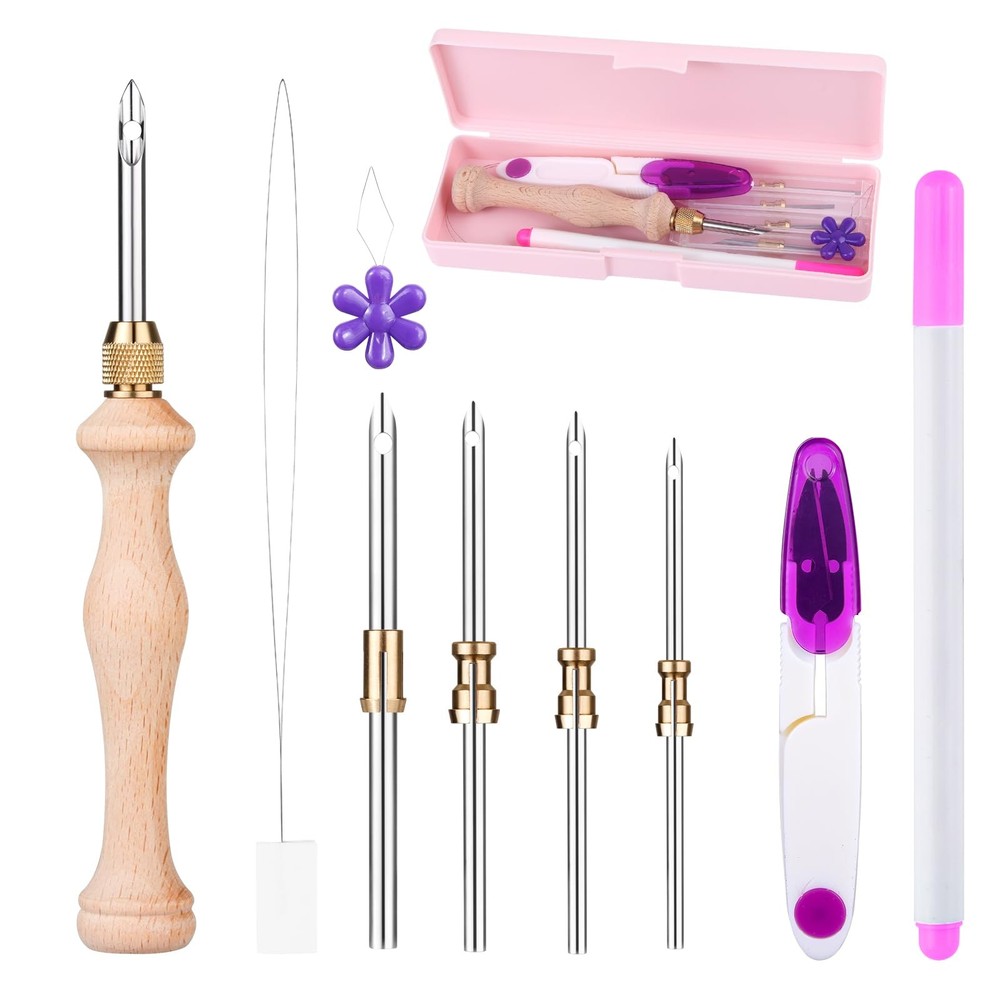 Punch Needle Kit with Storage Box,Adjustable Tool 1 Set, Pink
