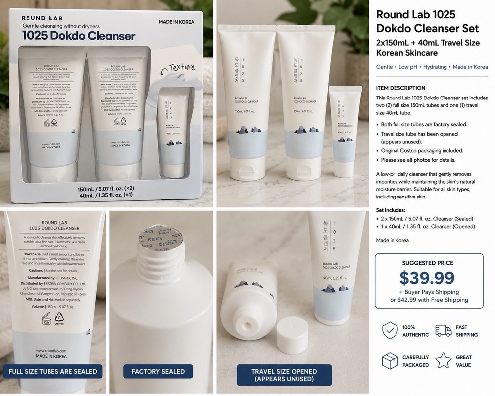 Round Lab 1025 Dokdo Cleanser Set 2x150mL + 40mL Travel 1 Opened K-Beauty
