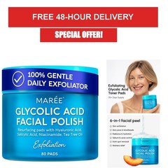 MAREE Glycolic Acid Pads – Exfoliating Face Cleansing Wipes – 80 Count