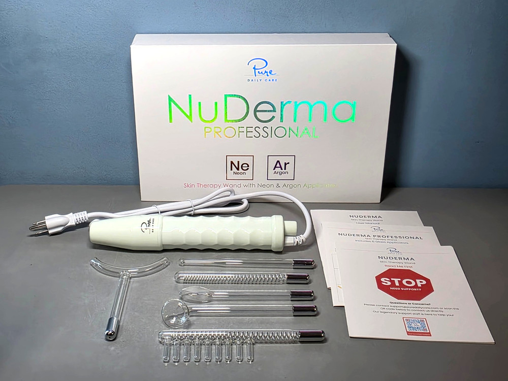 Pure NuDerma Professional Skin Therapy Wand w/ New & Argon Applicators