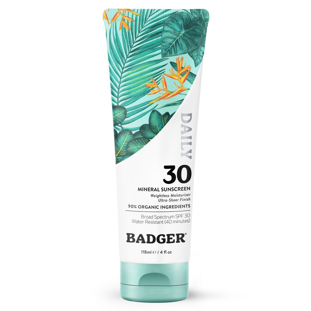 Badger Mineral Daily Sunscreen with Zinc Oxide, SPF 30, Lightweight & Easy to