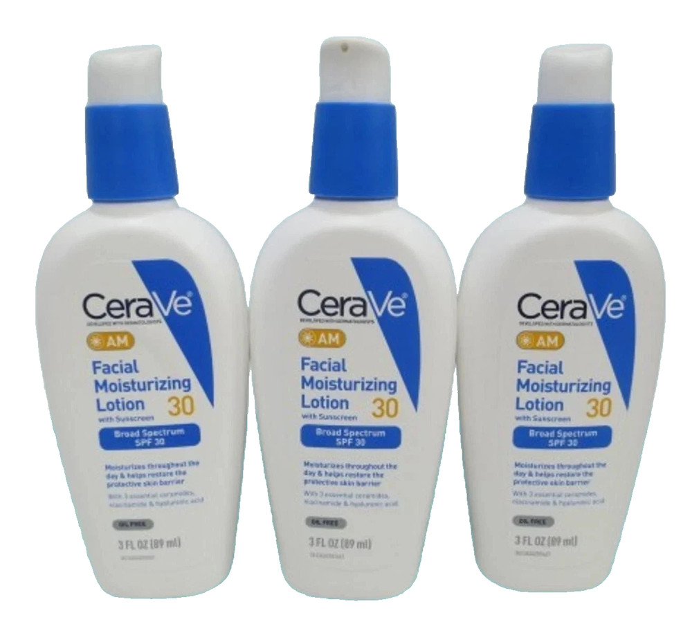 CERAVE AM FACIAL MOISTURIZING LOTION SPF30 W/ SUNSCREEN 3 OZ EXP: 09/2027 3PCS