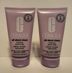 Lot of 2 – Clinique All About Clean Foaming Facial Soap Dry Combination Skin 5oz