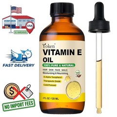 Aceite de Vitamina E 100% Puro y Natural D-Alfa Tocoferol Prensado en Frío, 4 Oz