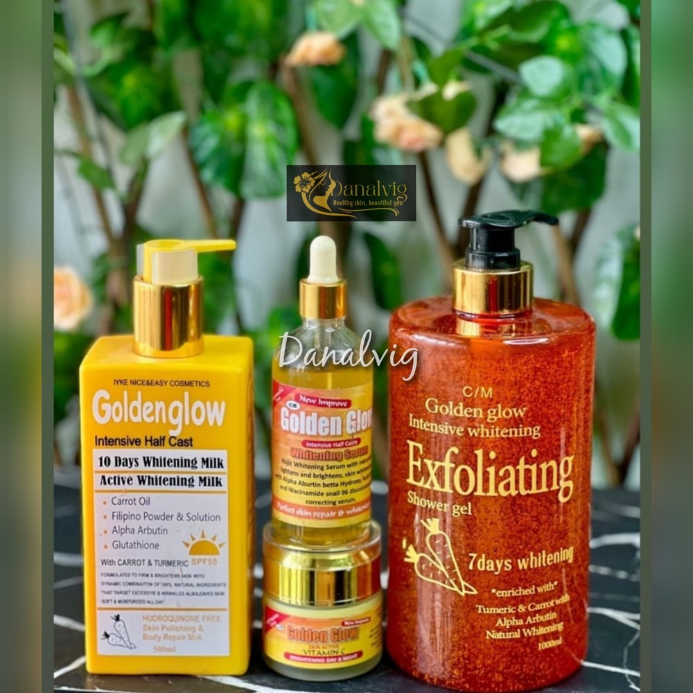 4 In 1 Set Golden Glow Body Milk 500ml Lotion + 1000ml exfoliating shower Gel.